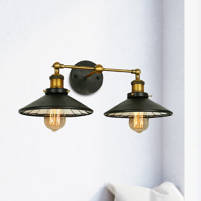 Frendorf | 2/3 Lampen Kegel Schirm Wandmontage Licht Vintage Stil Schwarzes Metall Wandleuchte Beleuchtung für Restaurant