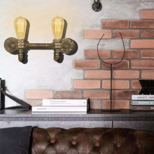 Frendorf | Aged Brass 2 Lichter Wand Sconce Licht Rustikal Industriell Schmiedeeisen Exposed Wandmontage Licht