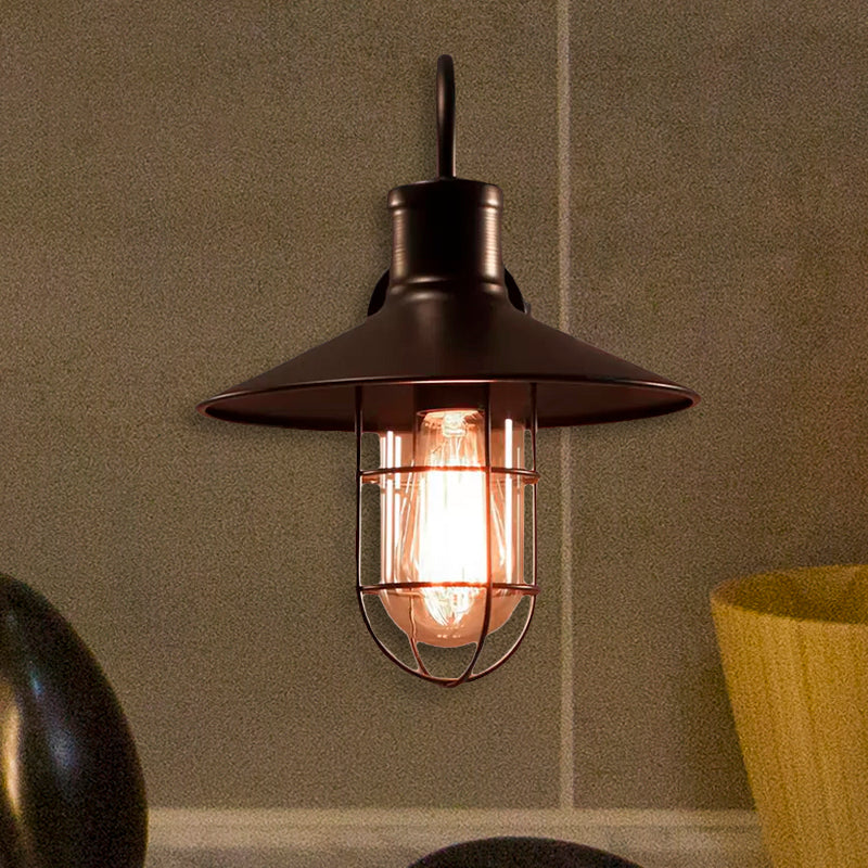 Frendorf | Kegel Klar Glas Wandlampe Industrie Einzelne Glühbirne Schlafzimmer Wandleuchte mit Käfig