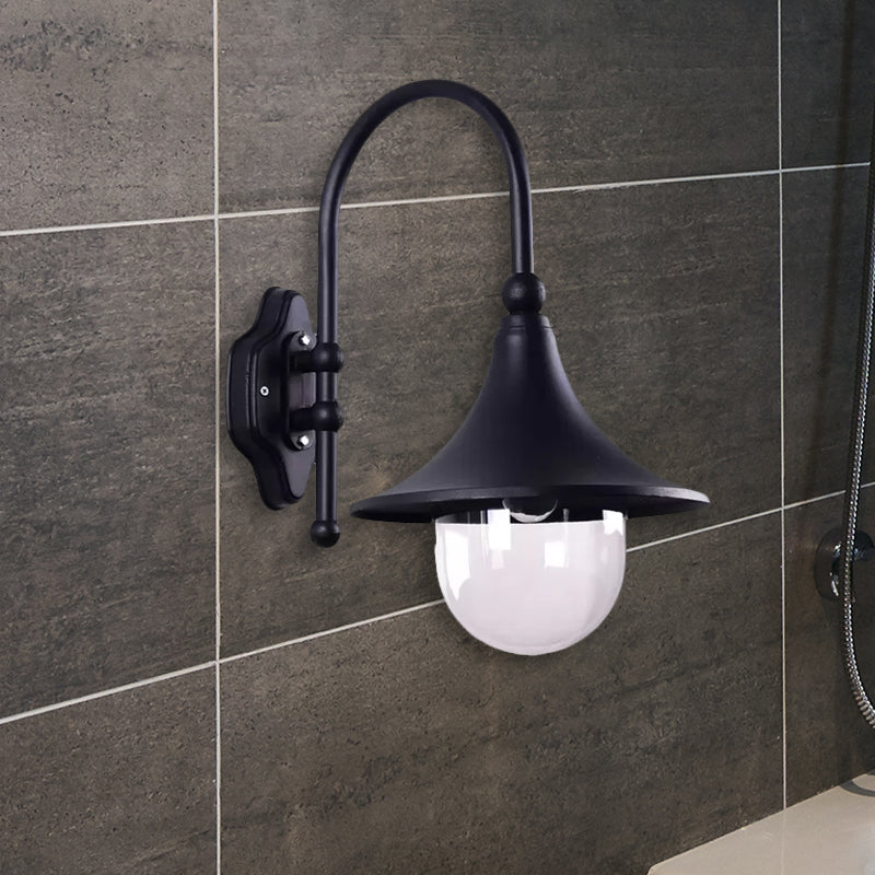 Frendorf | Geflarete Schirm Metall Wandleuchte Industrie 1 Licht Balkon Wandmontage Licht mit klarem Glaskuppel in Schwarz/Rost Finish