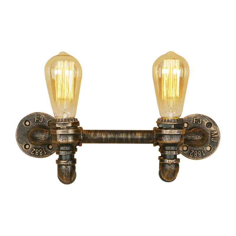 Frendorf | Aged Brass 2 Lichter Wand Sconce Licht Rustikal Industriell Schmiedeeisen Exposed Wandmontage Licht