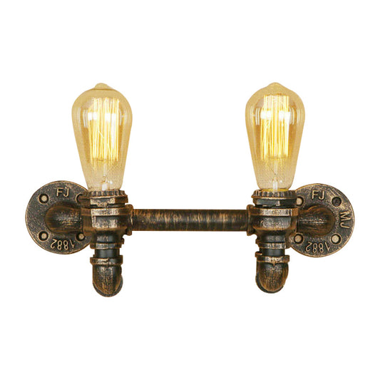 Frendorf | Aged Brass 2 Lichter Wand Sconce Licht Rustikal Industriell Schmiedeeisen Exposed Wandmontage Licht