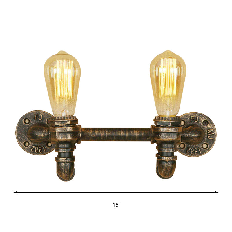Frendorf | Aged Brass 2 Lichter Wand Sconce Licht Rustikal Industriell Schmiedeeisen Exposed Wandmontage Licht