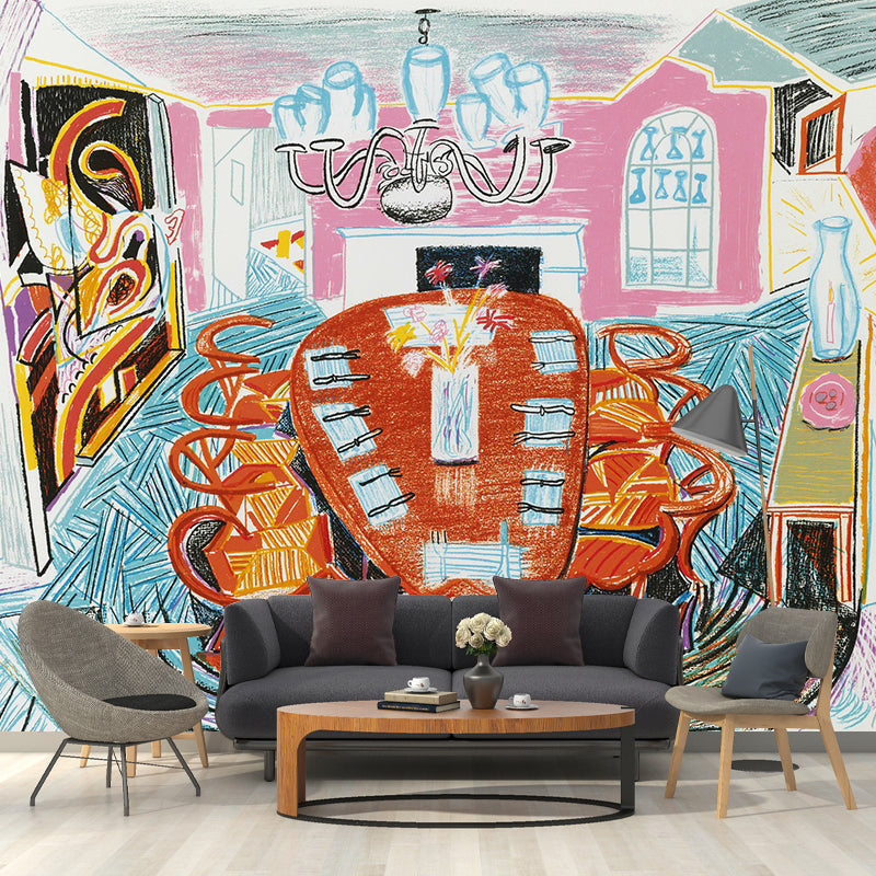 Frendorf | Betoverende eetkamer muurwand mural voor accentmuur potloodtekening wandbedekking, op maat gemaakt