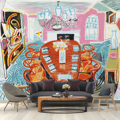 Frendorf | Betoverende eetkamer muurwand mural voor accentmuur potloodtekening wandbedekking, op maat gemaakt