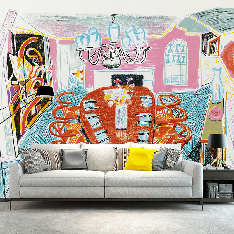 Frendorf | Betoverende eetkamer muurwand mural voor accentmuur potloodtekening wandbedekking, op maat gemaakt