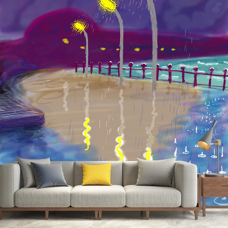Frendorf | Weglamp in Regen Muurschildering Decal Art Deco Vlekbestendige Woonkamer Wandbekleding, Optionele Maat