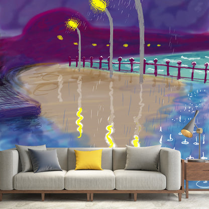 Frendorf | Weglamp in Regen Muurschildering Decal Art Deco Vlekbestendige Woonkamer Wandbekleding, Optionele Maat