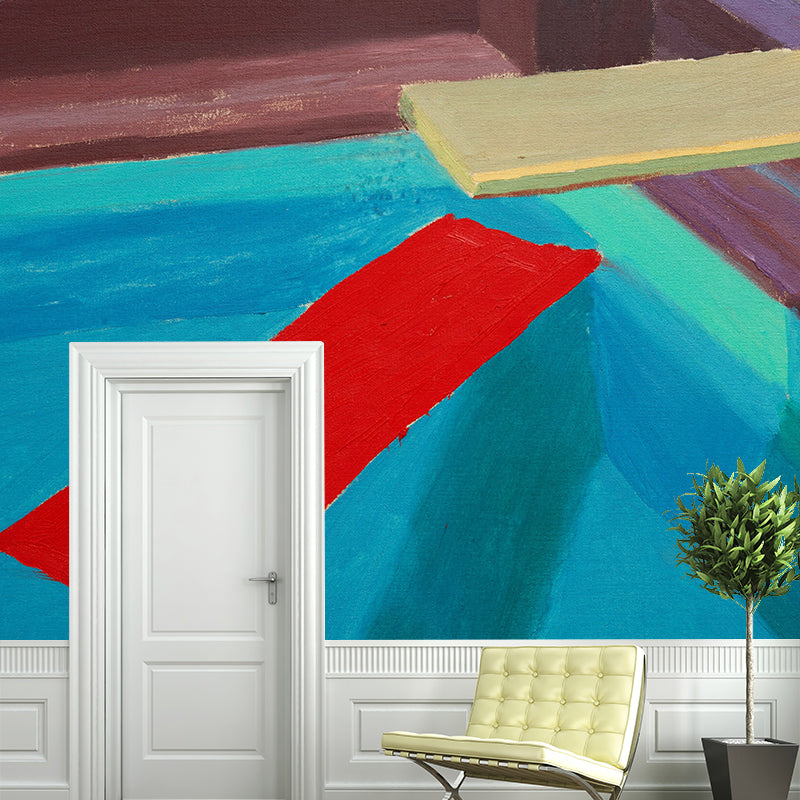 Frendorf | Kunst Pool Sprungbrett Wandbild Rot-Gelb-Blau Feuchtigkeitsbeständige Wandverkleidung für Zuhause