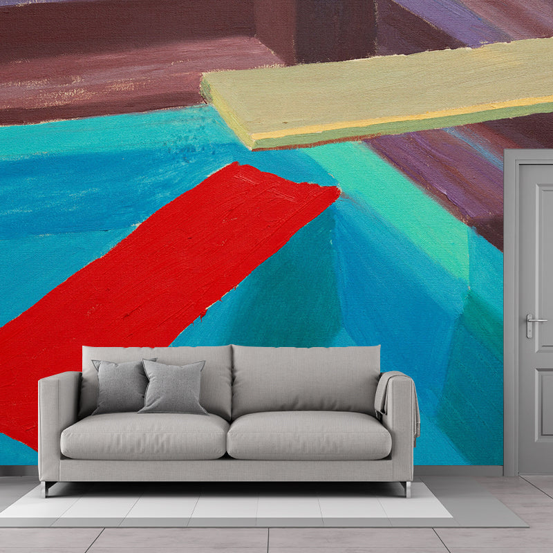 Frendorf | Kunst Pool Sprungbrett Wandbild Rot-Gelb-Blau Feuchtigkeitsbeständige Wandverkleidung für Zuhause