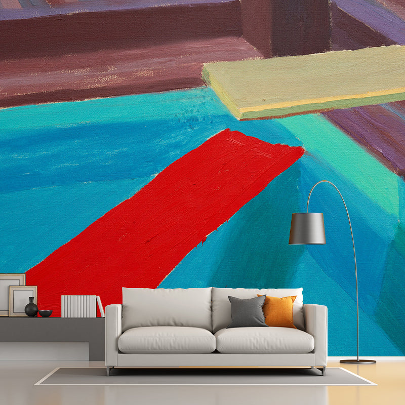Frendorf | Kunst Pool Sprungbrett Wandbild Rot-Gelb-Blau Feuchtigkeitsbeständige Wandverkleidung für Zuhause