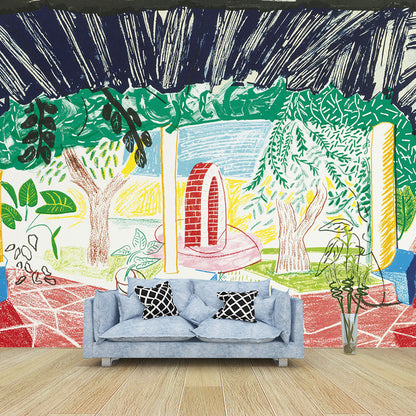 Frendorf | Gepersonaliseerde Illustratie Kunstmuur met Een Wandeling Rondom de Hotel Binnenplaats Schilderij in Meerkleurig