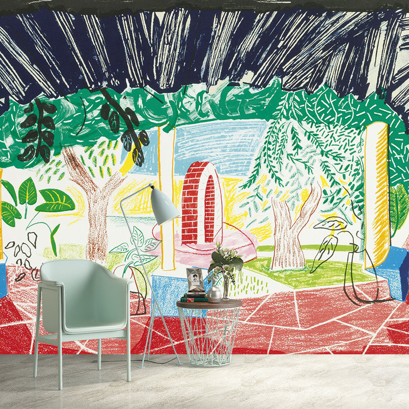 Frendorf | Gepersonaliseerde Illustratie Kunstmuur met Een Wandeling Rondom de Hotel Binnenplaats Schilderij in Meerkleurig