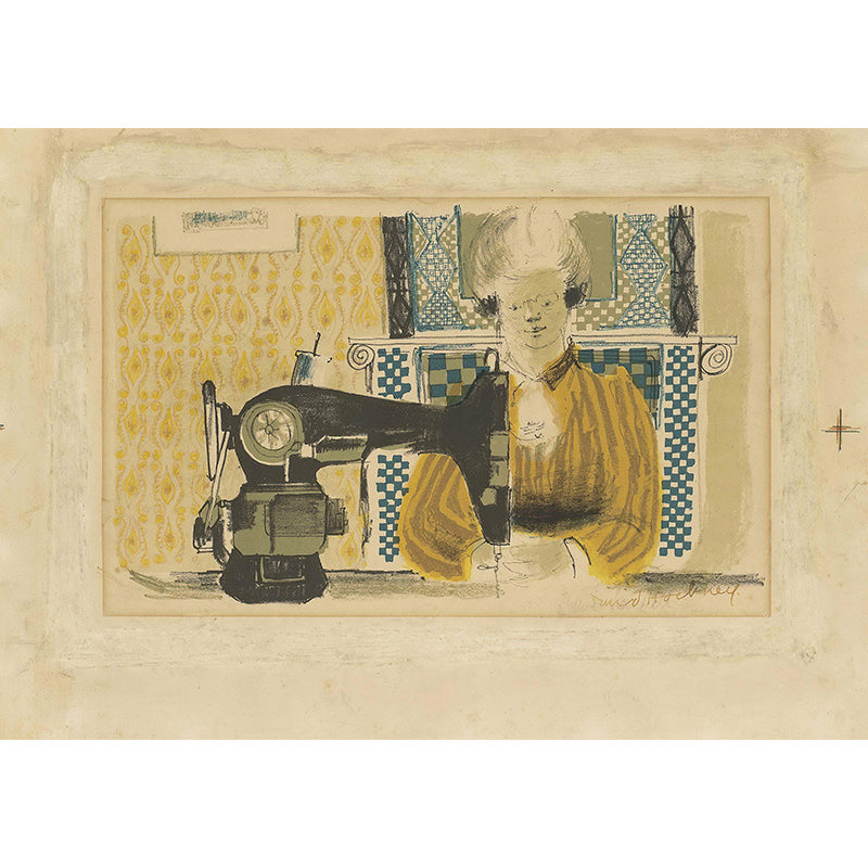 Frendorf | Pastel Kleur Art Deco Muurschilderingen Volledige Afmeting Vrouw met Naaimachine Tekening Wandbekleding voor Thuis