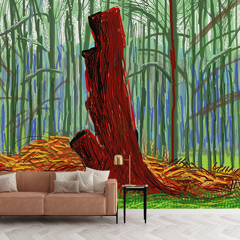Frendorf | Illustratie Houten Koffer Muur Decal voor Thuis Gallery, Oranje-Groen, Aangepaste Maat