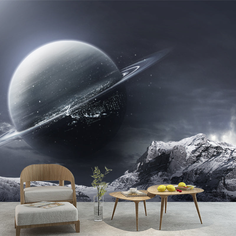 Frendorf | Science Fiction Aarde Behang Mural Pewter Sneeuwberg Landschap Wandkunst voor Slaapkamer