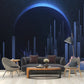 Frendorf | Fictieve Maan Eclips Stad Muren Decal Blauwe Slaapkamer Wandkunst, Maat Op Maat Beschikbaar