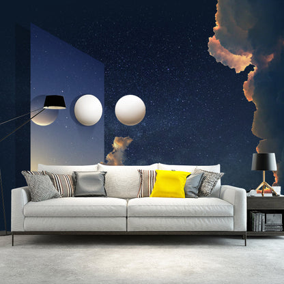 Frendorf | Blau-Weiß Twilight Tapete Mural Feuchtigkeitsbeständig Sci-Fi Wohnzimmer Wanddekoration