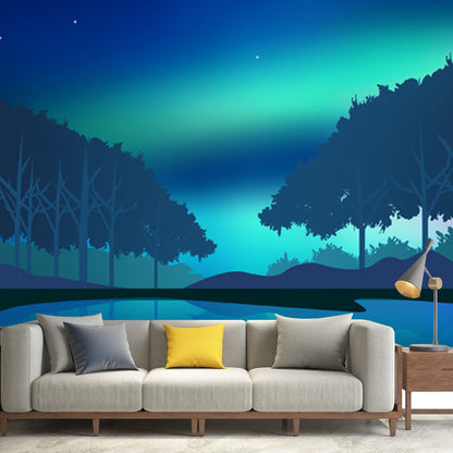 Aqua Aurora Wandbild Wald Sternenhimmel Modern Wasserdicht Wanddekoration für das Wohnzimmer