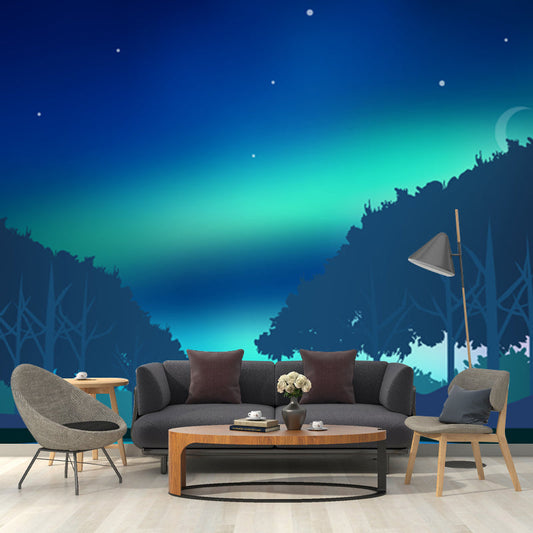 Aqua Aurora Wandbild Wald Sternenhimmel Modern Wasserdicht Wanddekoration für das Wohnzimmer