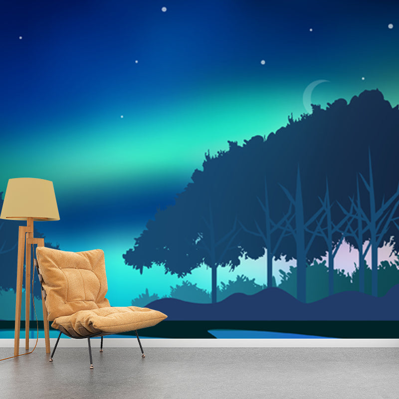 Aqua Aurora Wandbild Wald Sternenhimmel Modern Wasserdicht Wanddekoration für das Wohnzimmer