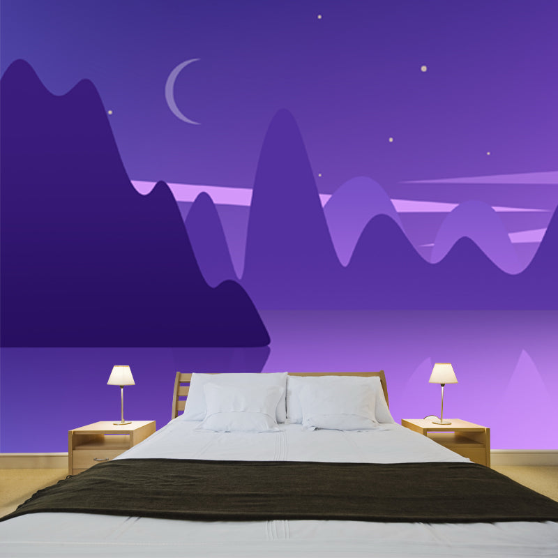 Frendorf | Purple Mountain Lake Reflection Mural Nachtlandschaft Moderne Waschbare Wandkunst für Zuhause