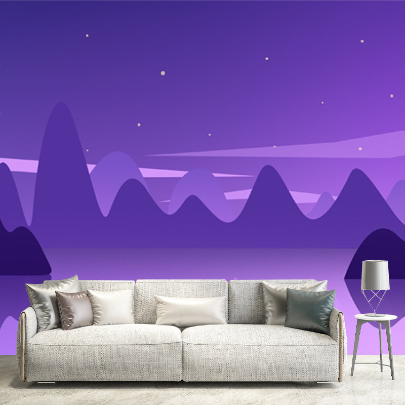 Frendorf | Purple Mountain Lake Reflection Mural Nachtlandschaft Moderne Waschbare Wandkunst für Zuhause