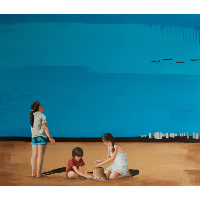 Frendorf | Artistieke Kinderbehang Muurdecoratie met Have Fun at Beach Schilderij Blau-Bruin Wandbekleding