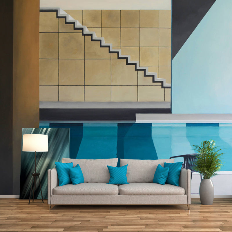 Frendorf | Artistry Zwembad Muren Blauw en Bruin Woonkamer Wandbedekking, Op Maat