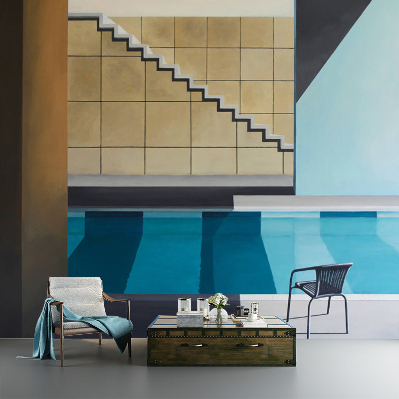 Frendorf | Artistry Zwembad Muren Blauw en Bruin Woonkamer Wandbedekking, Op Maat