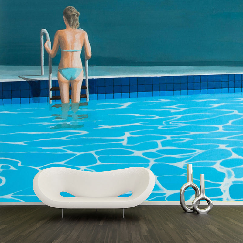Frendorf | Blaues Schwimmbad Tapeten Wandbild Fleckenfest Moderne Kunst Wohnzimmer Wanddekoration