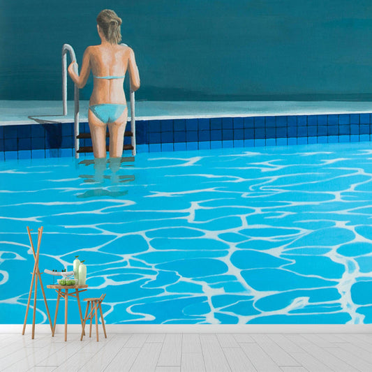 Frendorf | Blaues Schwimmbad Tapeten Wandbild Fleckenfest Moderne Kunst Wohnzimmer Wanddekoration