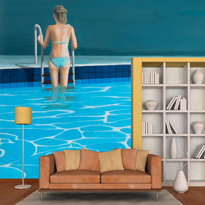 Blaues Schwimmbecken Tapetenbild Fleckenfest Moderne Kunst Wohnzimmer Wanddekoration