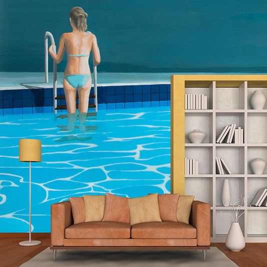 Frendorf | Blaues Schwimmbad Tapeten Wandbild Fleckenfest Moderne Kunst Wohnzimmer Wanddekoration