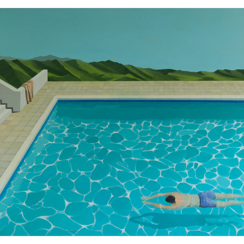 Frendorf | Borstcrawl Zwem Muren Behang Blauw Artistieke Wandbekleding voor Woonkamer