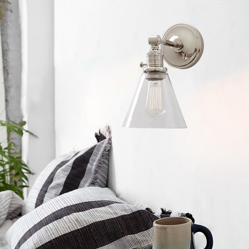 Frendorf | 1 Licht Klar Glas Wandleuchte Licht Industriell Schwarz/Chrom Kegel Schirm Wohnzimmer Beleuchtung Fixture