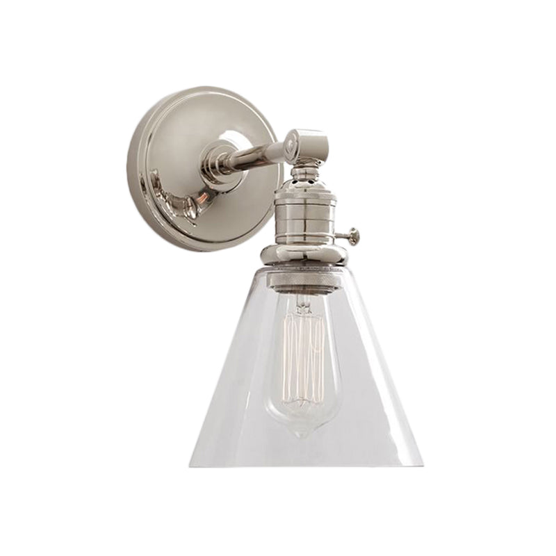 Frendorf | 1 Licht Klar Glas Wandleuchte Licht Industriell Schwarz/Chrom Kegel Schirm Wohnzimmer Beleuchtung Fixture