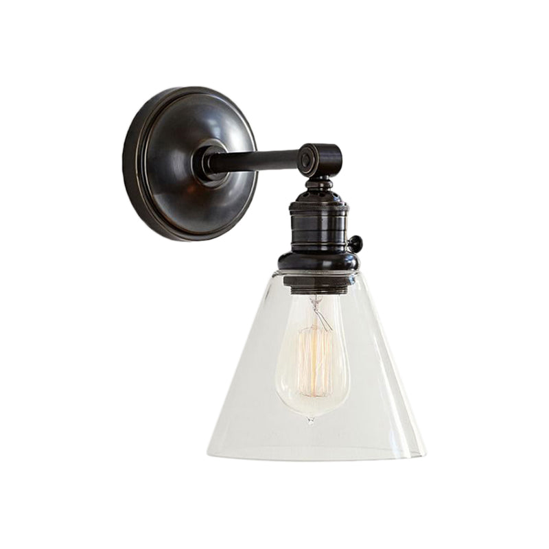 Frendorf | 1 Licht Klar Glas Wandleuchte Licht Industriell Schwarz/Chrom Kegel Schirm Wohnzimmer Beleuchtung Fixture