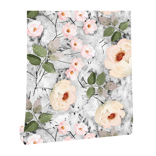 Klebendes Big Peony Blossom Wallpaper für Treppen 34,2 qm Wandkunst in Grau-Weiß, abnehmbar