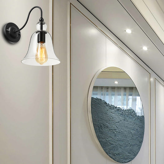 Frendorf | Bell Schlafzimmer Wandlichttragschale Industriell Klar/Grün/Rauchglas 1 Licht Schwarze Wandleuchte mit Gänsehautarm