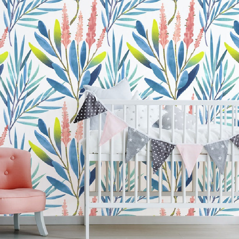 Rustikale Aquarell Blumen Tapete Blau Temporäre Selbstklebende Wanddekoration für das Wohnzimmer