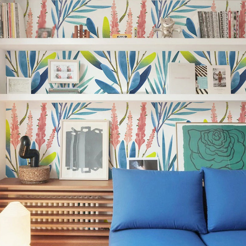 Rustikale Aquarell Blumen Tapete Blau Temporäre Selbstklebende Wanddekoration für das Wohnzimmer