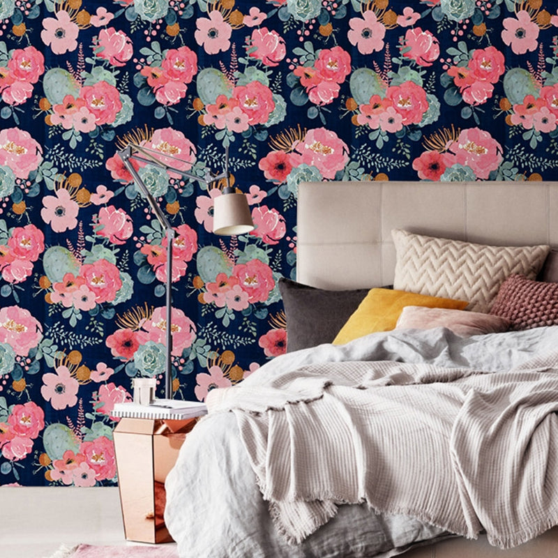Ländliche Aquarell-Päonien-Tapeten PVC Temporär Abziehbar und Anbringen Mehrfarbige Wandverkleidung für Zuhause