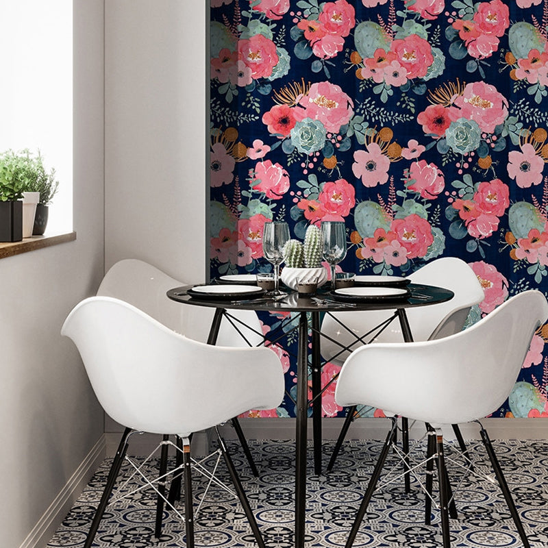 Ländliche Aquarell-Päonien-Tapeten PVC Temporär Abziehbar und Anbringen Mehrfarbige Wandverkleidung für Zuhause