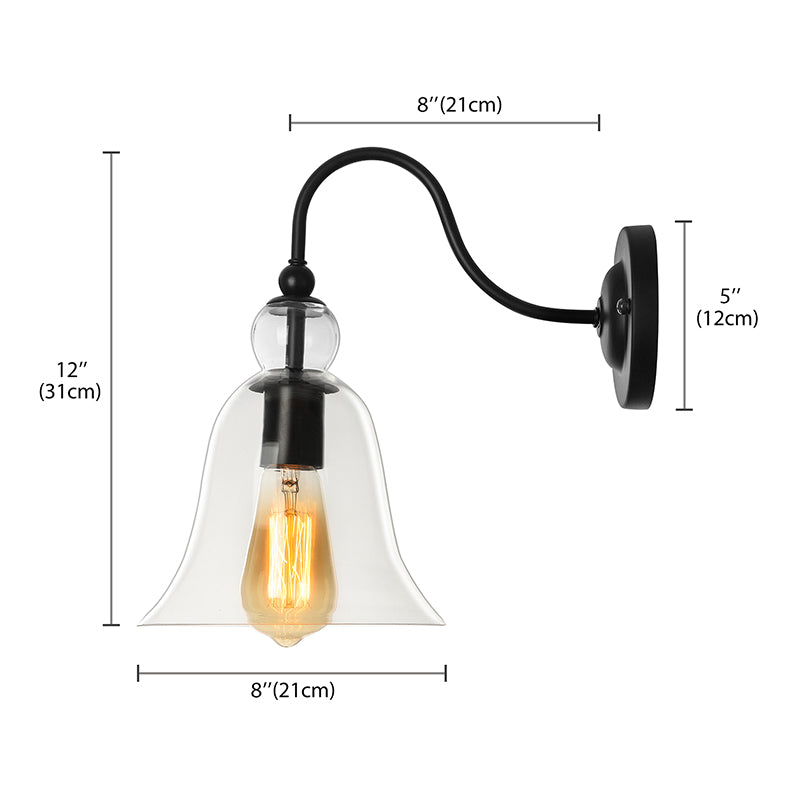 Frendorf | Bell Schlafzimmer Wandlichttragschale Industriell Klar/Grün/Rauchglas 1 Licht Schwarze Wandleuchte mit Gänsehautarm