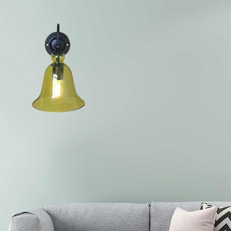 Frendorf | Bell Schlafzimmer Wandlichttragschale Industriell Klar/Grün/Rauchglas 1 Licht Schwarze Wandleuchte mit Gänsehautarm