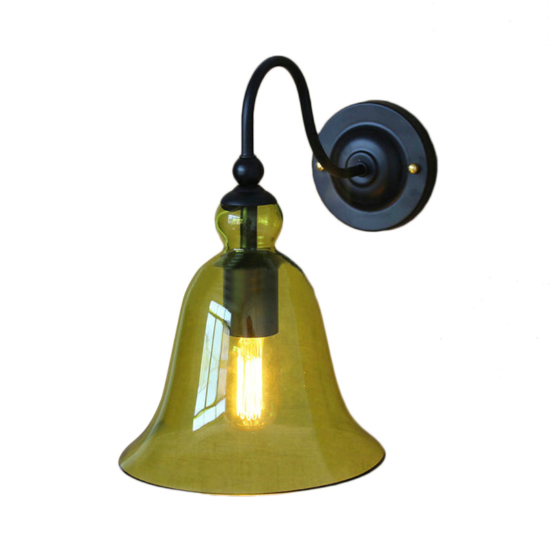 Frendorf | Bell Schlafzimmer Wandlichttragschale Industriell Klar/Grün/Rauchglas 1 Licht Schwarze Wandleuchte mit Gänsehautarm