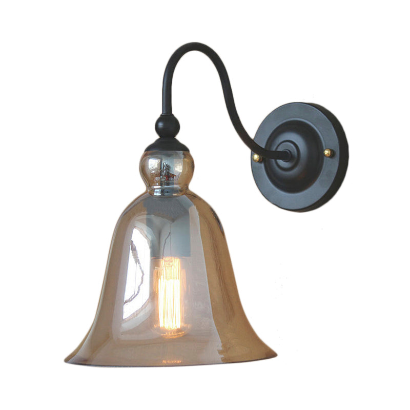 Frendorf | Bell Schlafzimmer Wandlichttragschale Industriell Klar/Grün/Rauchglas 1 Licht Schwarze Wandleuchte mit Gänsehautarm
