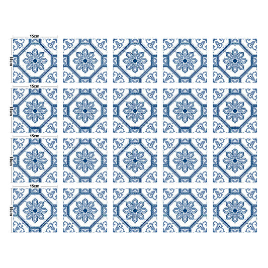 Frendorf | Blaue Blumen Tapetenpaneele Selbstklebend Badezimmer Bohemian Wandverkleidung (20 Stück)