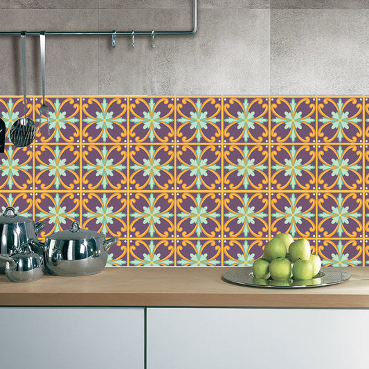 Frendorf | Boho Iris Flowers Wallpaper Panel Oranje-Paars Peel and Stick Wanddecoratie voor Woonkamer